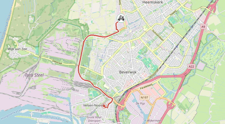 Kaart van de omgeving van de melding, met de kazerne die is gealarmeerd