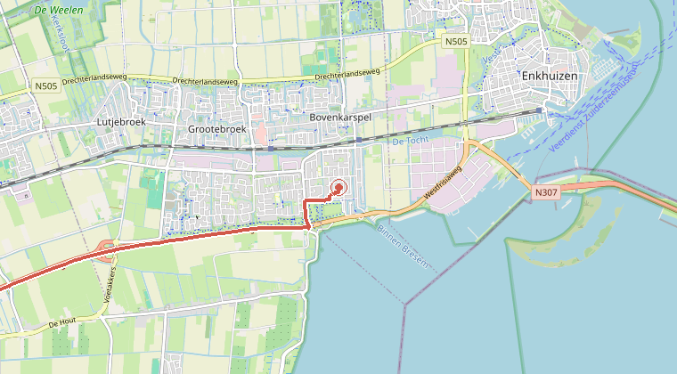 Kaart van de omgeving van de melding, met de kazerne die is gealarmeerd