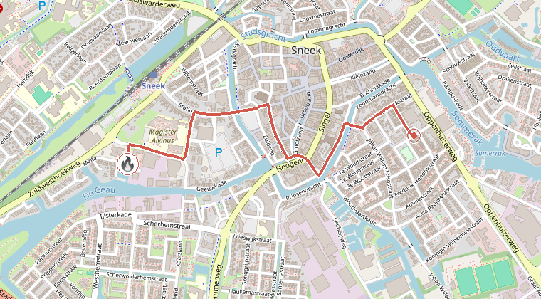 Kaart van de omgeving van de melding, met de kazerne die is gealarmeerd