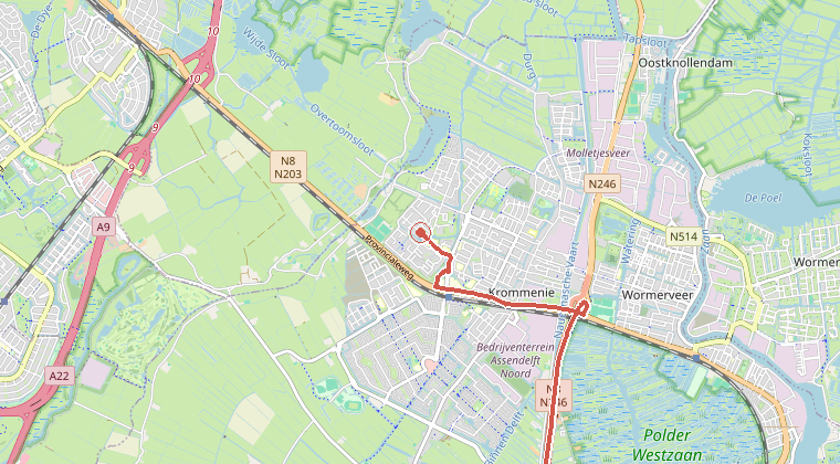 Kaart van de omgeving van de melding, met de kazerne die is gealarmeerd
