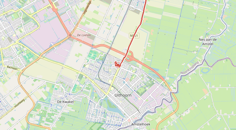 Kaart van de omgeving van de melding, met de kazerne die is gealarmeerd