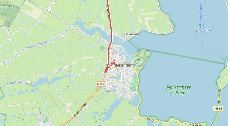 Kaart van de omgeving van de melding, met de kazerne die is gealarmeerd