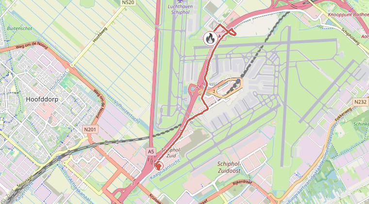Kaart van de omgeving van de melding, met de kazerne die is gealarmeerd