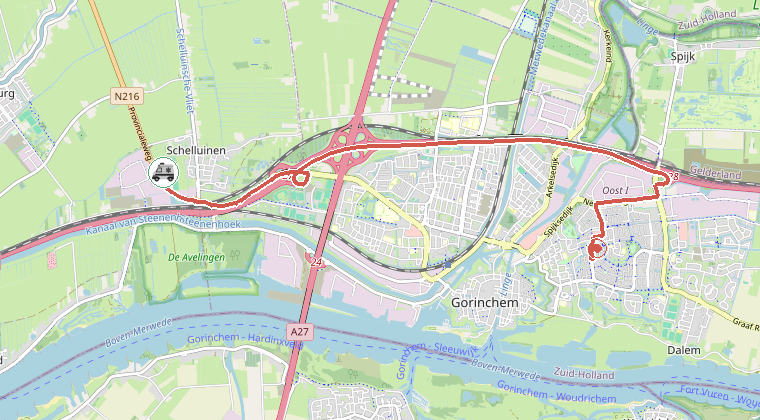 Kaart van de omgeving van de melding, met de kazerne die is gealarmeerd