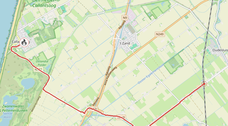 Kaart van de omgeving van de melding, met de kazerne die is gealarmeerd