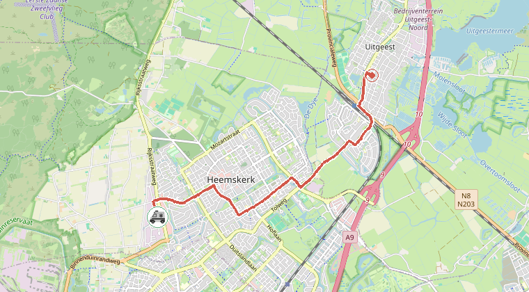 Kaart van de omgeving van de melding, met de kazerne die is gealarmeerd