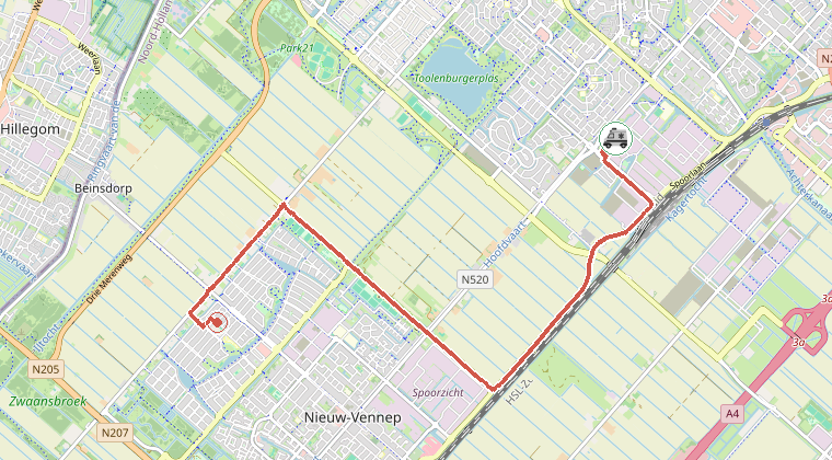 Kaart van de omgeving van de melding, met de kazerne die is gealarmeerd
