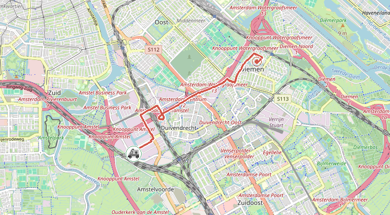 Kaart van de omgeving van de melding, met de kazerne die is gealarmeerd