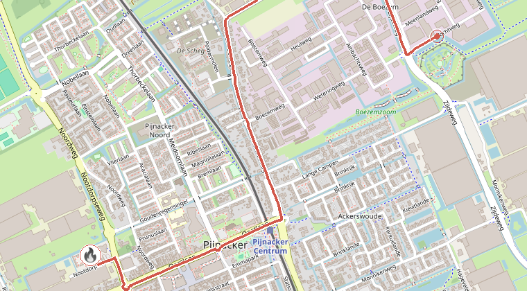 Kaart van de omgeving van de melding, met de kazerne die is gealarmeerd