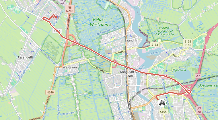 Kaart van de omgeving van de melding, met de kazerne die is gealarmeerd