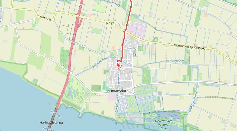 Kaart van de omgeving van de melding, met de kazerne die is gealarmeerd