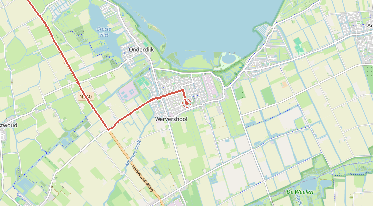 Kaart van de omgeving van de melding, met de kazerne die is gealarmeerd