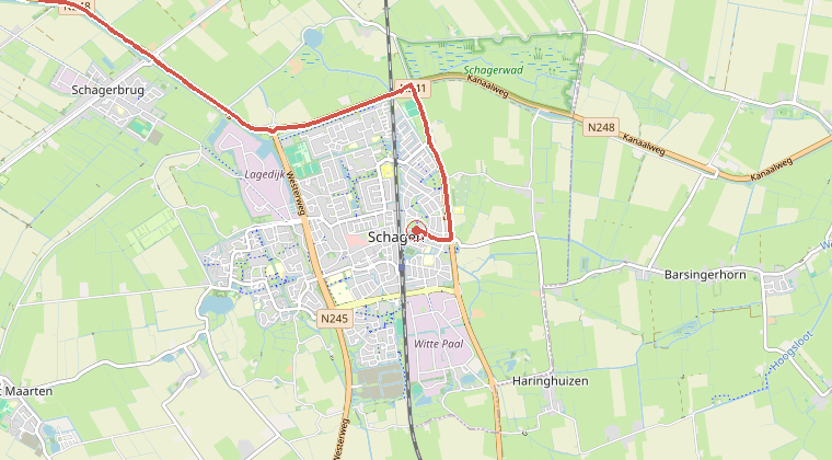Kaart van de omgeving van de melding, met de kazerne die is gealarmeerd