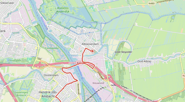 Kaart van de omgeving van de melding, met de kazerne die is gealarmeerd