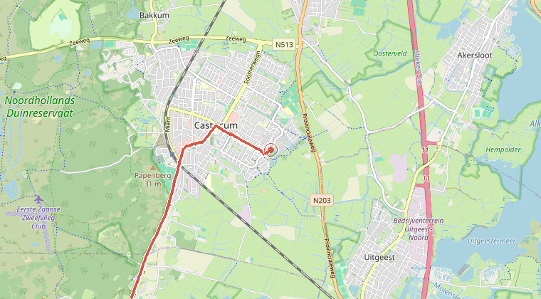 Kaart van de omgeving van de melding, met de kazerne die is gealarmeerd