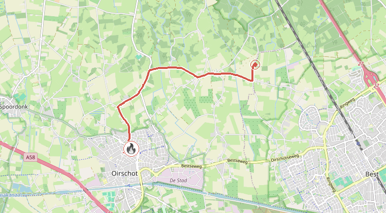 Kaart van de omgeving van de melding, met de kazerne die is gealarmeerd