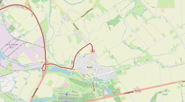 Kaart van de omgeving van de melding, met de kazerne die is gealarmeerd