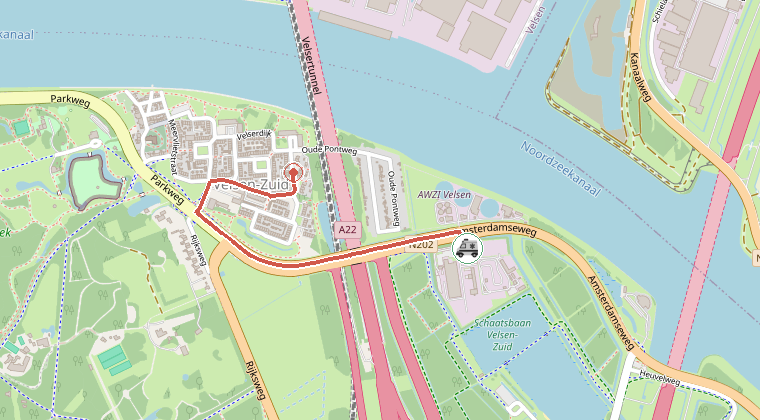 Kaart van de omgeving van de melding, met de kazerne die is gealarmeerd