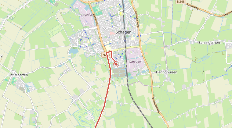 Kaart van de omgeving van de melding, met de kazerne die is gealarmeerd
