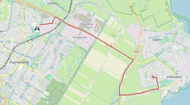 Kaart van de omgeving van de melding, met de kazerne die is gealarmeerd