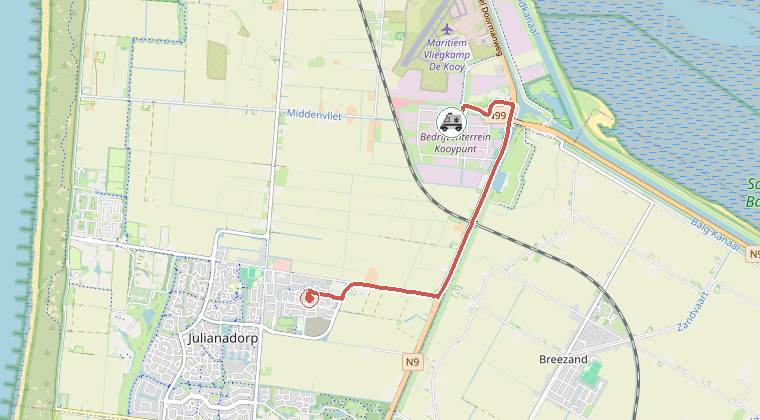 Kaart van de omgeving van de melding, met de kazerne die is gealarmeerd