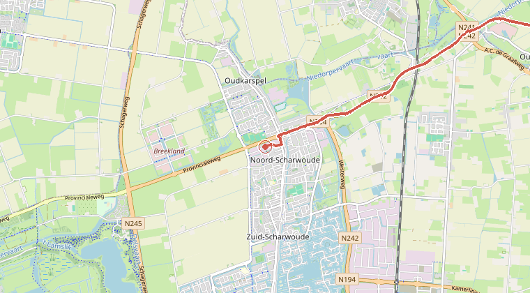 Kaart van de omgeving van de melding, met de kazerne die is gealarmeerd