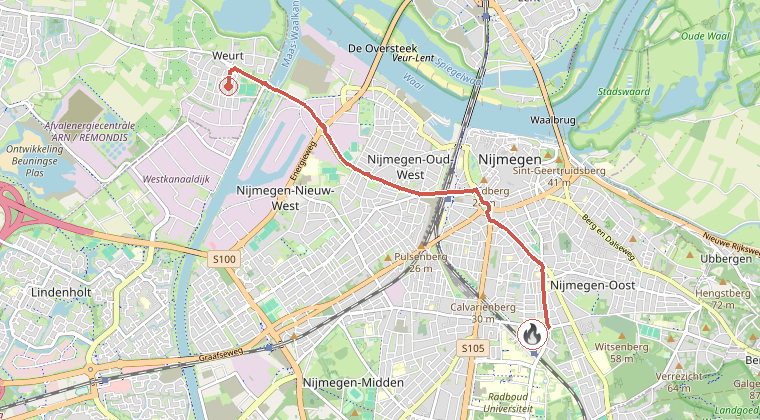 Kaart van de omgeving van de melding, met de kazerne die is gealarmeerd