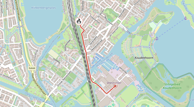 Kaart van de omgeving van de melding, met de kazerne die is gealarmeerd