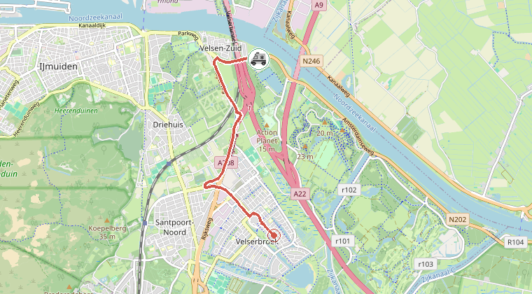 Kaart van de omgeving van de melding, met de kazerne die is gealarmeerd