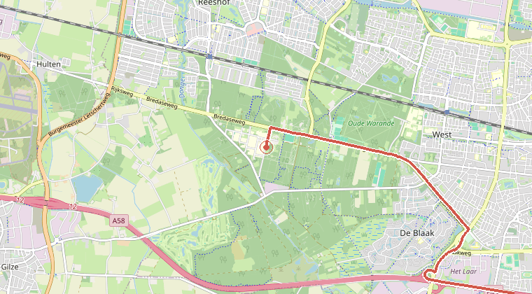 Kaart van de omgeving van de melding, met de kazerne die is gealarmeerd
