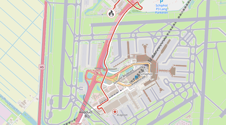 Kaart van de omgeving van de melding, met de kazerne die is gealarmeerd