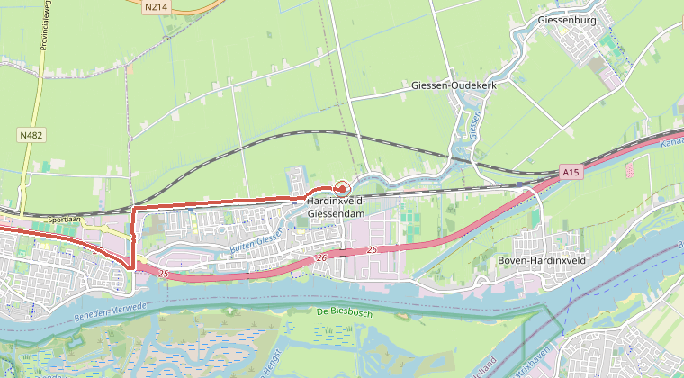 Kaart van de omgeving van de melding, met de kazerne die is gealarmeerd