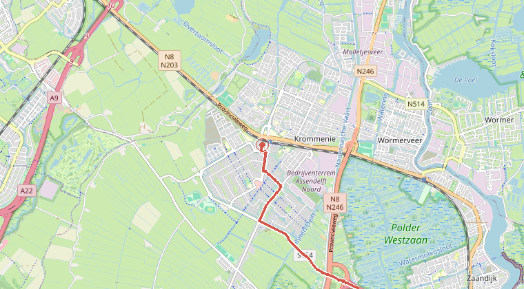 Kaart van de omgeving van de melding, met de kazerne die is gealarmeerd