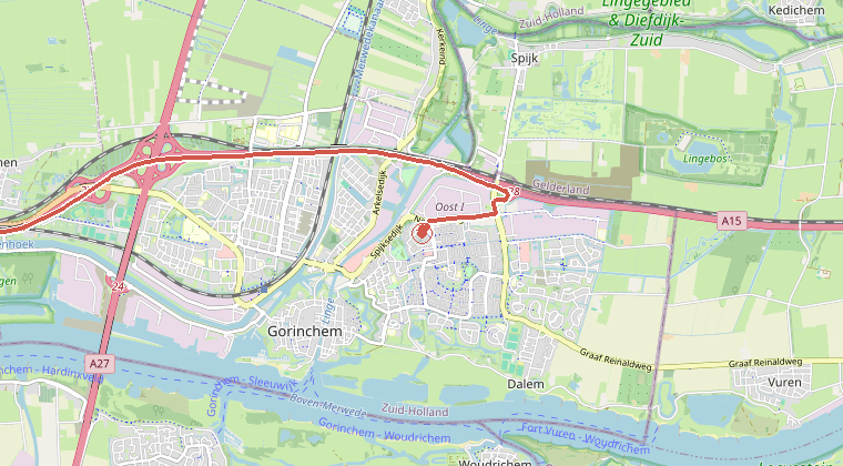 Kaart van de omgeving van de melding, met de kazerne die is gealarmeerd