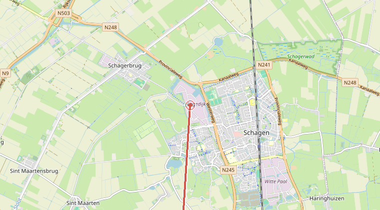 Kaart van de omgeving van de melding, met de kazerne die is gealarmeerd