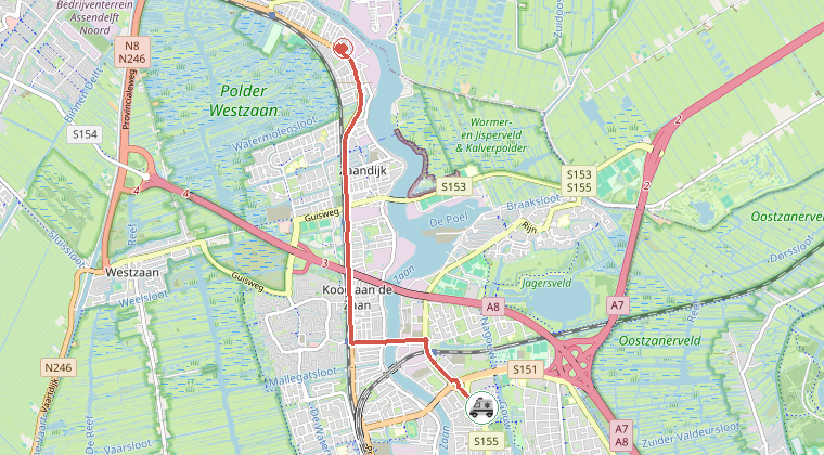 Kaart van de omgeving van de melding, met de kazerne die is gealarmeerd