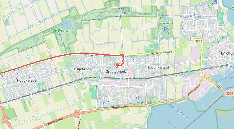 Kaart van de omgeving van de melding, met de kazerne die is gealarmeerd