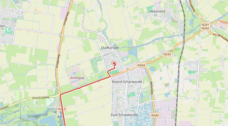 Kaart van de omgeving van de melding, met de kazerne die is gealarmeerd