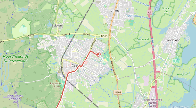 Kaart van de omgeving van de melding, met de kazerne die is gealarmeerd