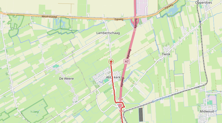 Kaart van de omgeving van de melding, met de kazerne die is gealarmeerd