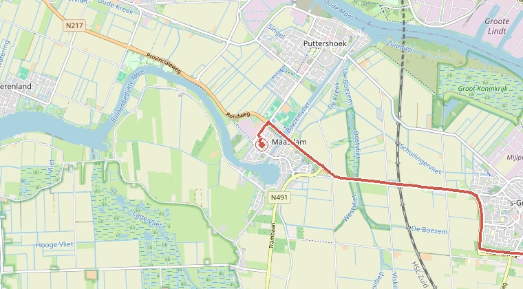 Kaart van de omgeving van de melding, met de kazerne die is gealarmeerd