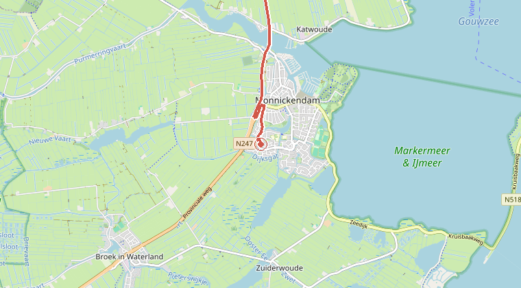Kaart van de omgeving van de melding, met de kazerne die is gealarmeerd