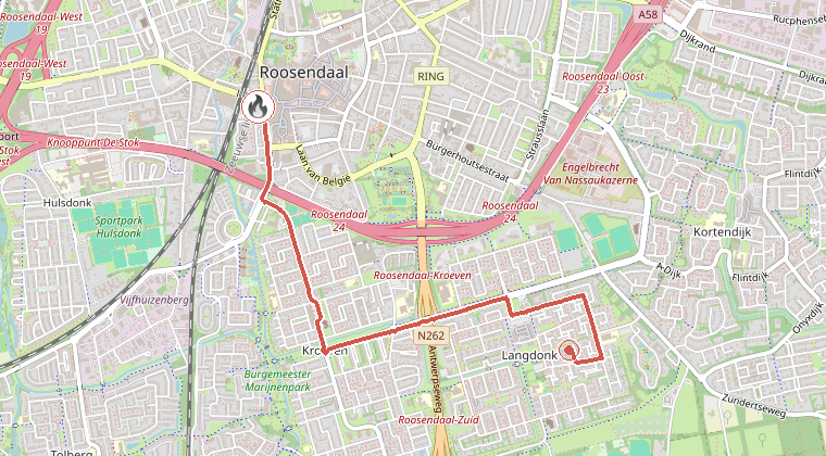 Kaart van de omgeving van de melding, met de kazerne die is gealarmeerd