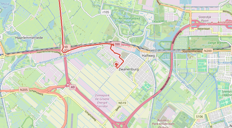 Kaart van de omgeving van de melding, met de kazerne die is gealarmeerd