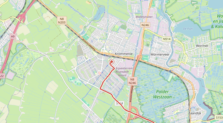 Kaart van de omgeving van de melding, met de kazerne die is gealarmeerd