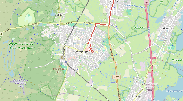 Kaart van de omgeving van de melding, met de kazerne die is gealarmeerd