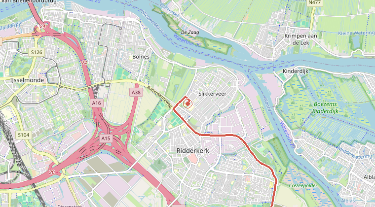 Kaart van de omgeving van de melding, met de kazerne die is gealarmeerd