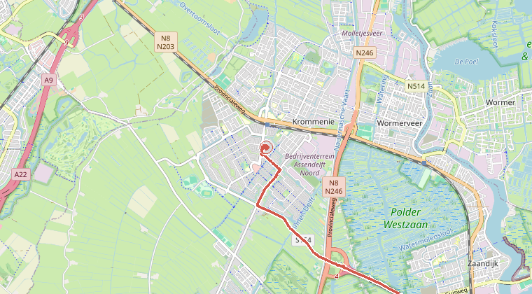 Kaart van de omgeving van de melding, met de kazerne die is gealarmeerd
