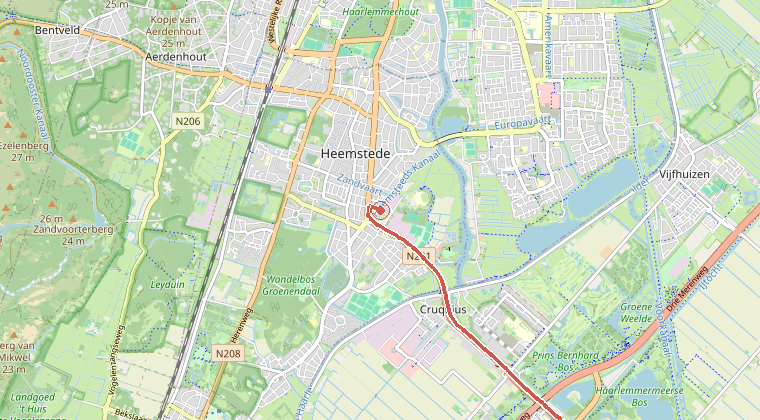 Kaart van de omgeving van de melding, met de kazerne die is gealarmeerd