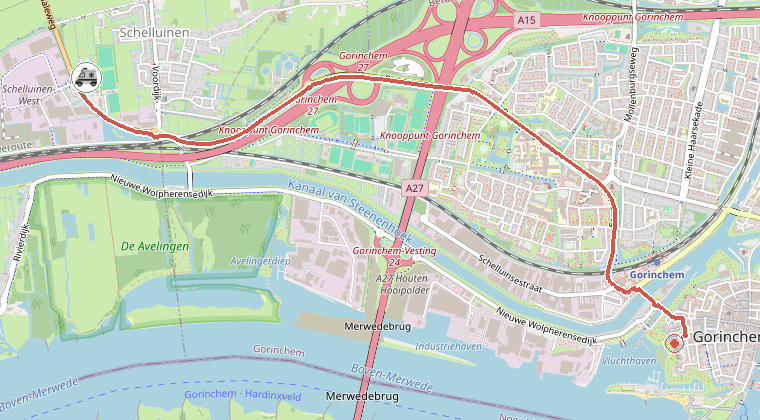Kaart van de omgeving van de melding, met de kazerne die is gealarmeerd